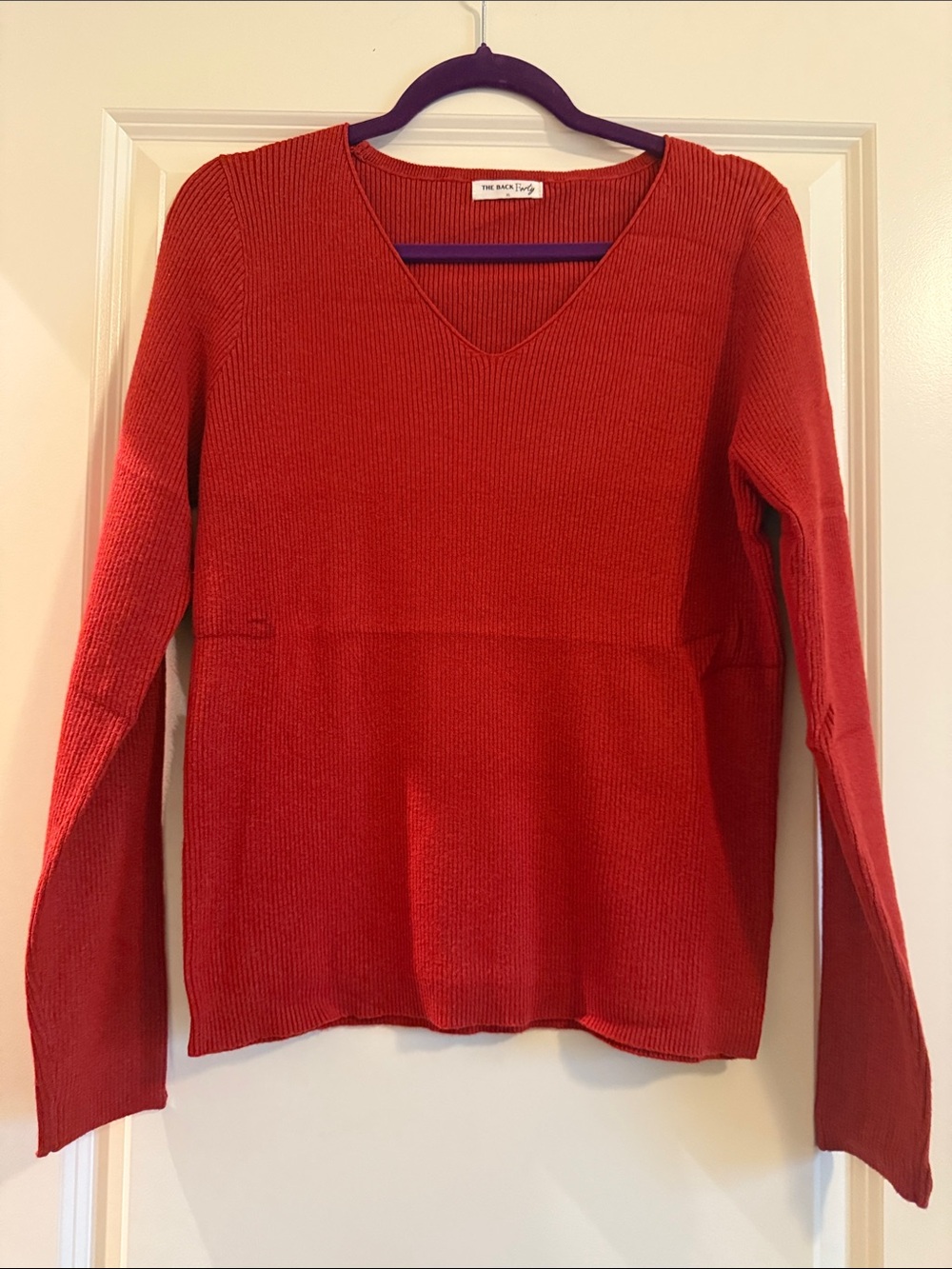 The Back Forty Orange Red V-Neck Ribbed Knit Sweater- XL Fits More Like a Large